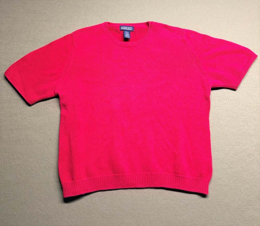 Land's End Sweater women's large red short sleeve knit vintage 14-16 100% cotton